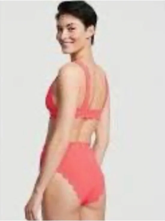 Victoria's Secret Scallop High Waist Cheeky Coral Pink Bikini, size Medium - Picture 2 of 10